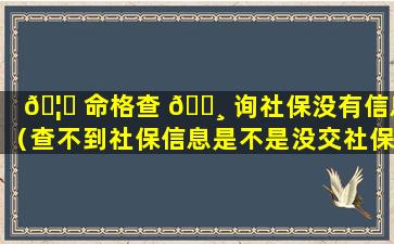 🦈 命格查 🌸 询社保没有信息（查不到社保信息是不是没交社保）